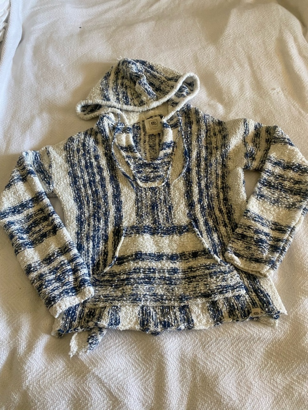 Rip Curl Cream and Blue Striped Hooded V-Neck Pullover - Picture 6 of 6